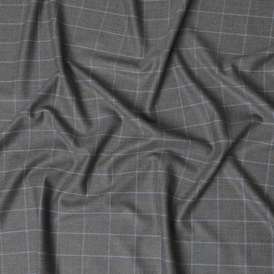 نسيج صوف ميرينو فائق النعومة بنقش مربعات جرافيت: 150 سم، مناسب للمصممين، مصدر بريطاني - D17555