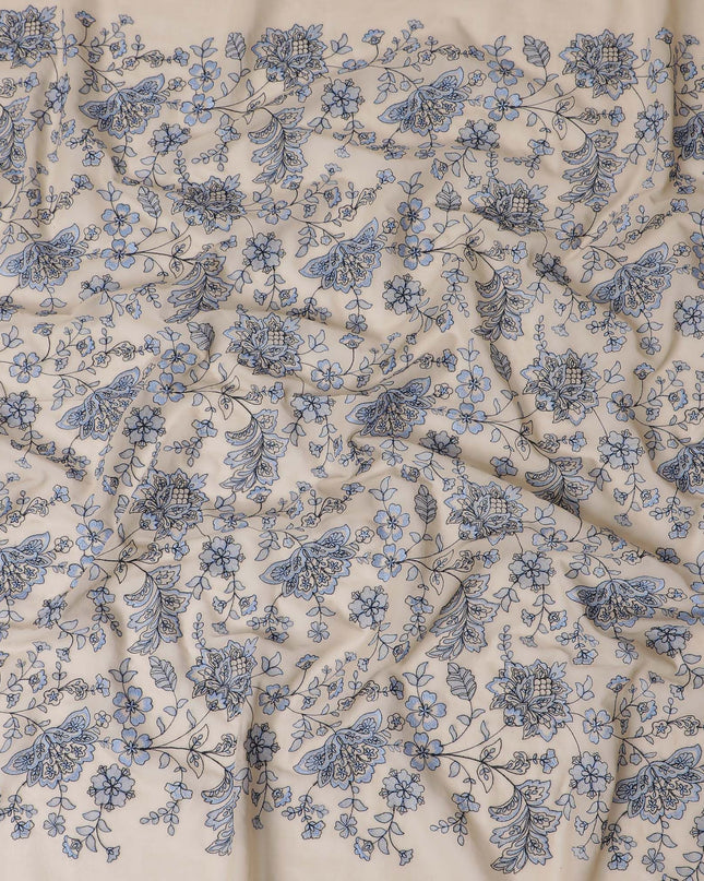 Celestial Blue Floral Cotton Voile Fabric - 110cm Width-D17557