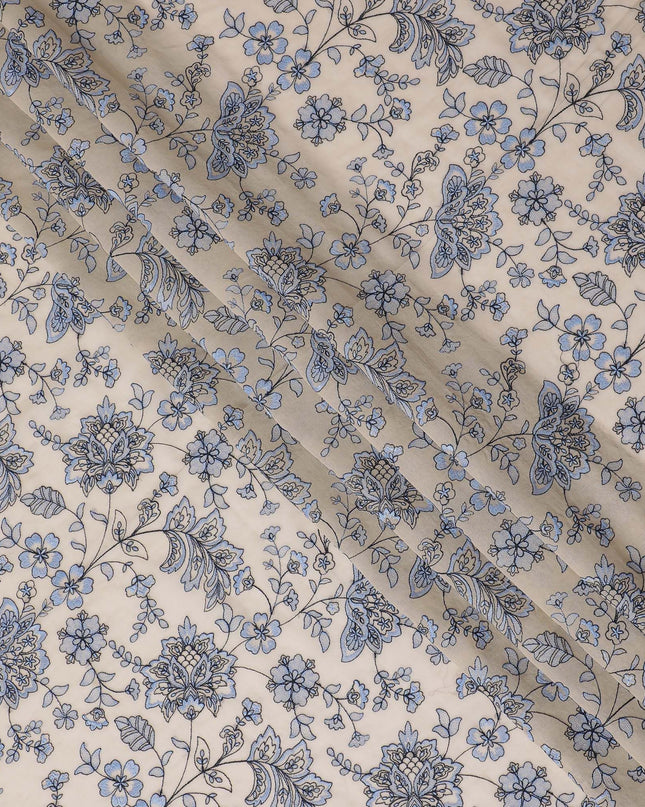 Celestial Blue Floral Cotton Voile Fabric - 110cm Width-D17557