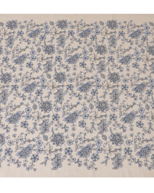 Celestial Blue Floral Cotton Voile Fabric - 110cm Width-D17557