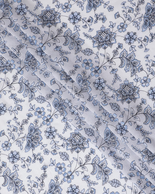 Azure Botanic Embroidered Cotton Voile Fabric - 110cm Width-D17558