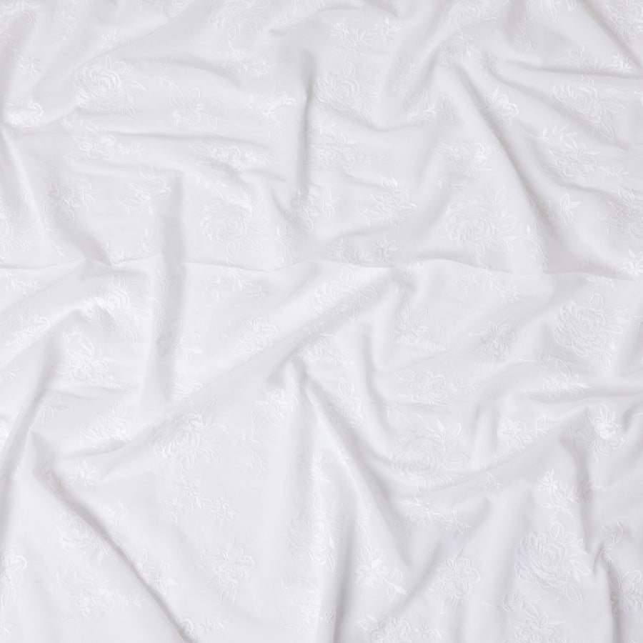 Ivory Elegance Embroidered Cotton Voile Fabric - 110cm Width-D17559