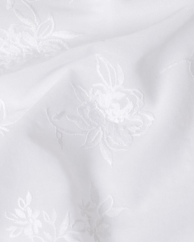 Ivory Elegance Embroidered Cotton Voile Fabric - 110cm Width-D17559