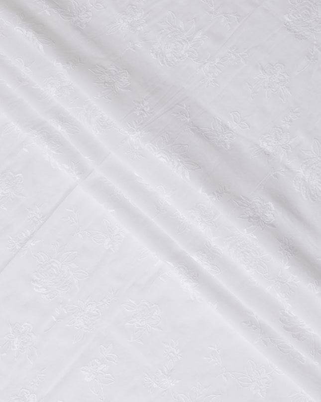 Ivory Elegance Embroidered Cotton Voile Fabric - 110cm Width-D17559