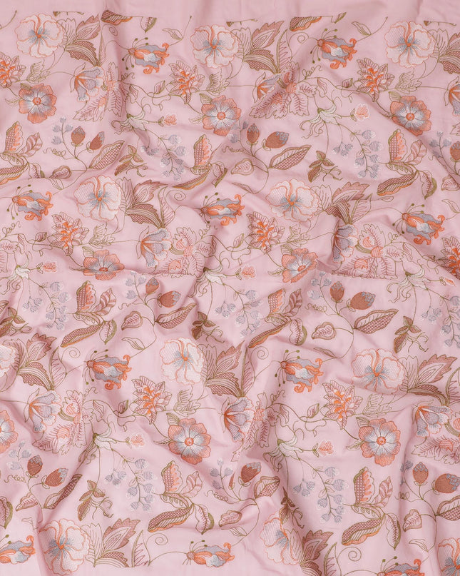 Blush Blossom Embroidered Cotton Voile Fabric - 110cm Width-D17562