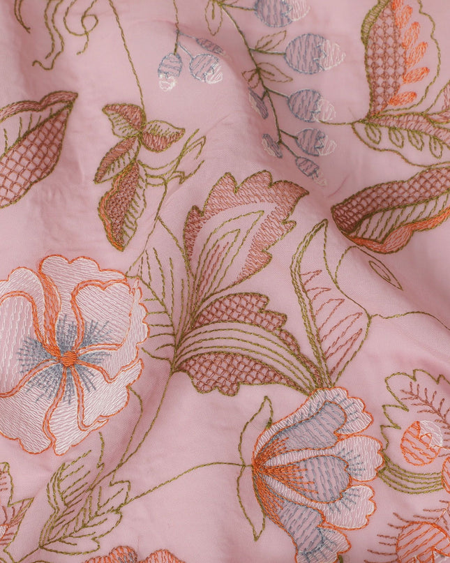 Blush Blossom Embroidered Cotton Voile Fabric - 110cm Width-D17562