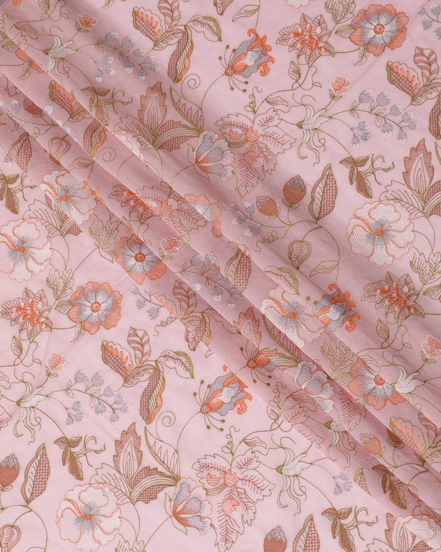 Blush Blossom Embroidered Cotton Voile Fabric - 110cm Width-D17562