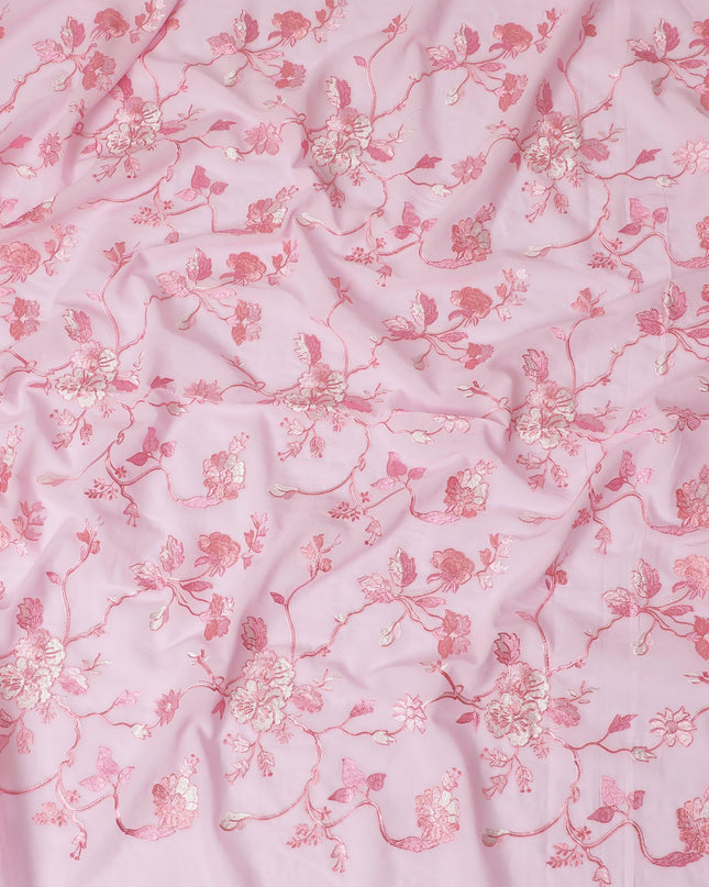 Rose Reverie Embroidered Cotton Voile Fabric - 110cm Width-D17563