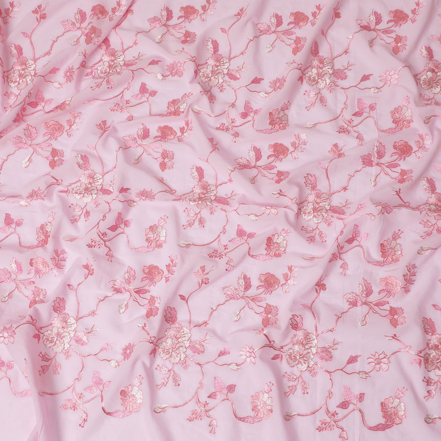 Rose Reverie Embroidered Cotton Voile Fabric - 110cm Width-D17563
