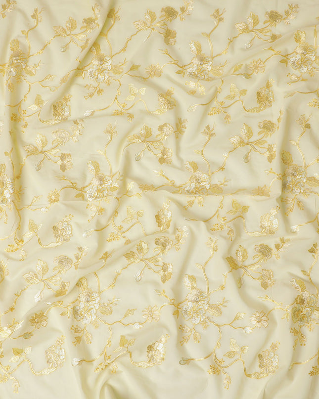 Golden Glamour Embroidered Cotton Voile Fabric - 110cm Width-D17564