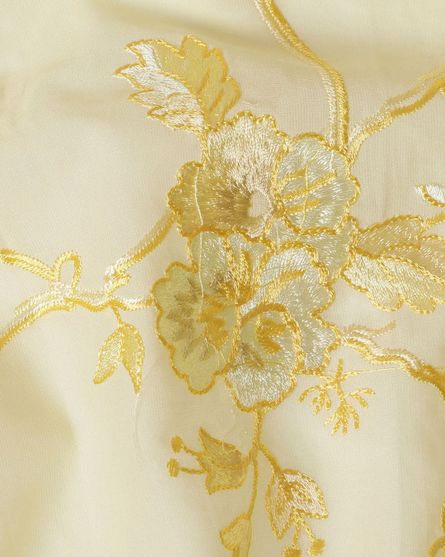 Golden Glamour Embroidered Cotton Voile Fabric - 110cm Width-D17564