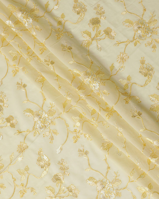 Golden Glamour Embroidered Cotton Voile Fabric - 110cm Width-D17564