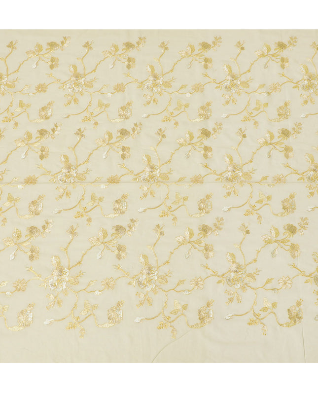 Golden Glamour Embroidered Cotton Voile Fabric - 110cm Width-D17564