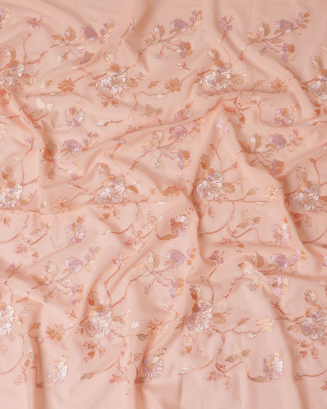 Peach Panache Embroidered Cotton Voile Fabric - 110cm Width-D17565