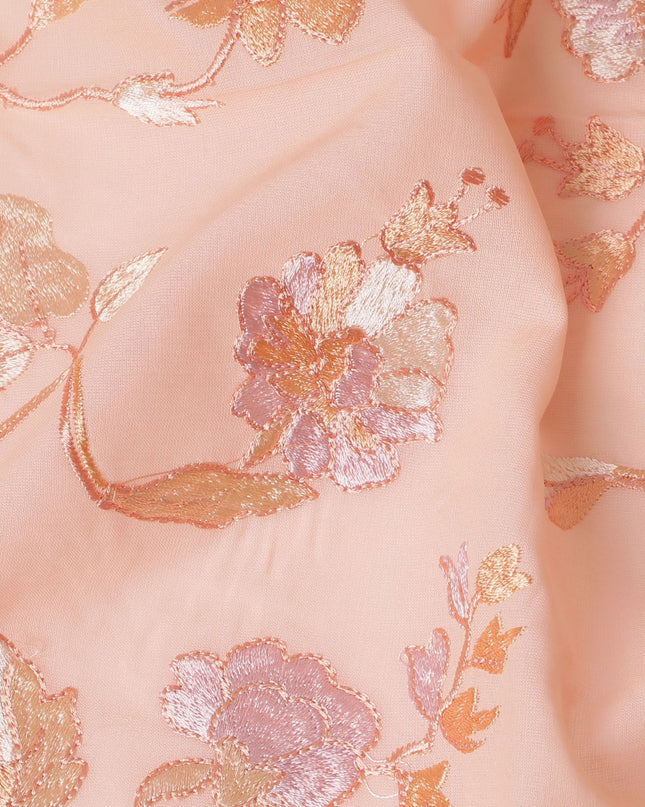 Peach Panache Embroidered Cotton Voile Fabric - 110cm Width-D17565