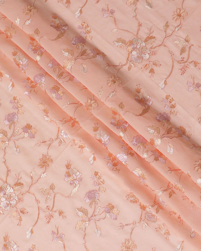 Peach Panache Embroidered Cotton Voile Fabric - 110cm Width-D17565