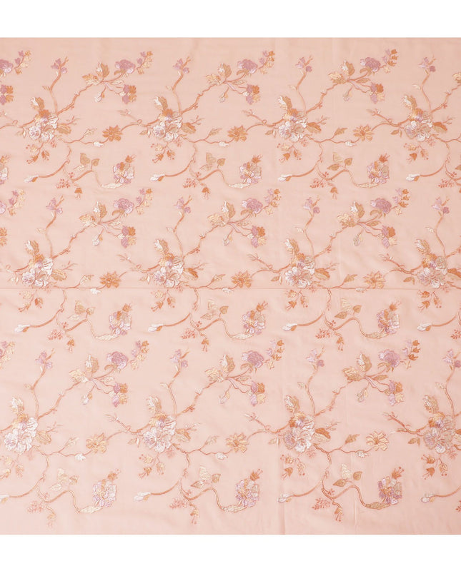 Peach Panache Embroidered Cotton Voile Fabric - 110cm Width-D17565