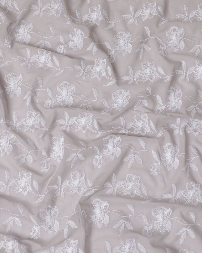 Pearl grey Embroidered Cotton Voile Fabric - 110cm Width-D17566