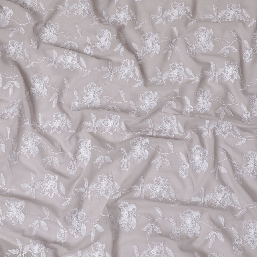 Pearl grey Embroidered Cotton Voile Fabric - 110cm Width-D17566