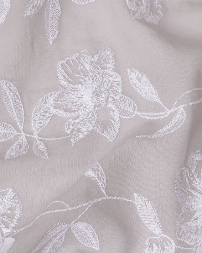 Pearl grey Embroidered Cotton Voile Fabric - 110cm Width-D17566