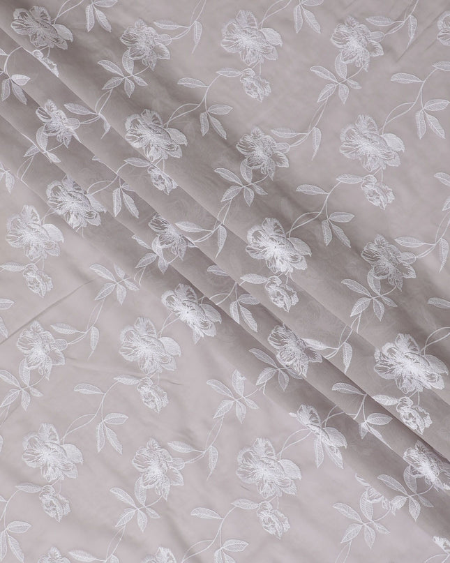 Pearl grey Embroidered Cotton Voile Fabric - 110cm Width-D17566