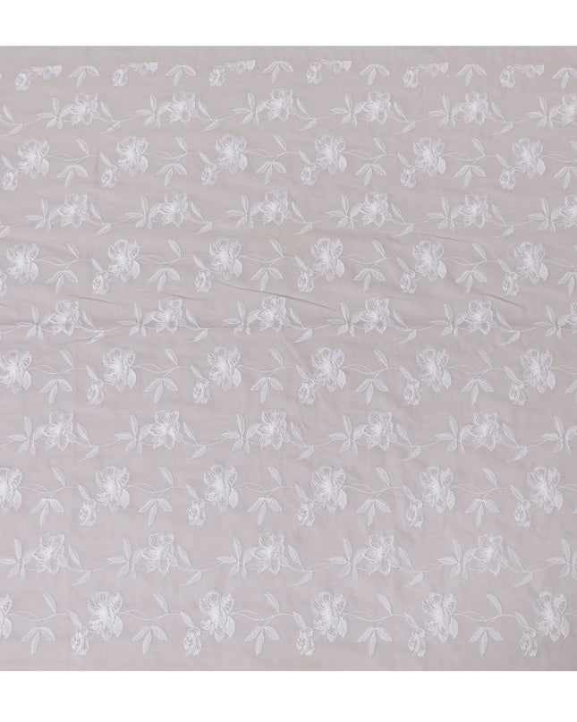 Pearl grey Embroidered Cotton Voile Fabric - 110cm Width-D17566