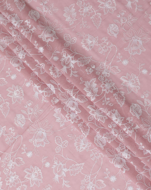 قماش فوال قطني مطرز باللون الوردي - أثيري 110 سم -D17567