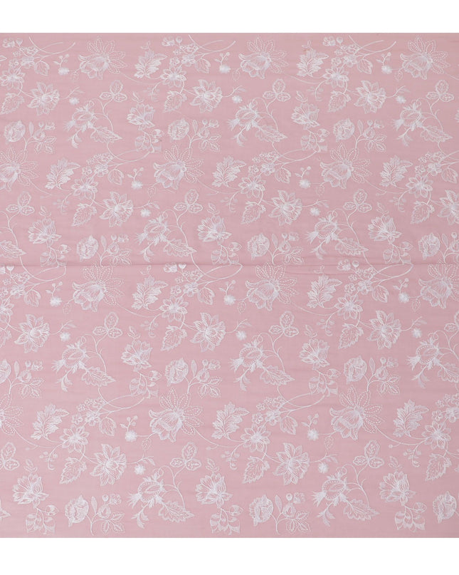 قماش فوال قطني مطرز باللون الوردي - أثيري 110 سم -D17567