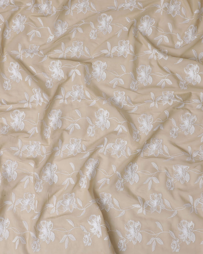Ivory Bloom Embroidered Cotton Voile Fabric - Deluxe 110cm-D17569