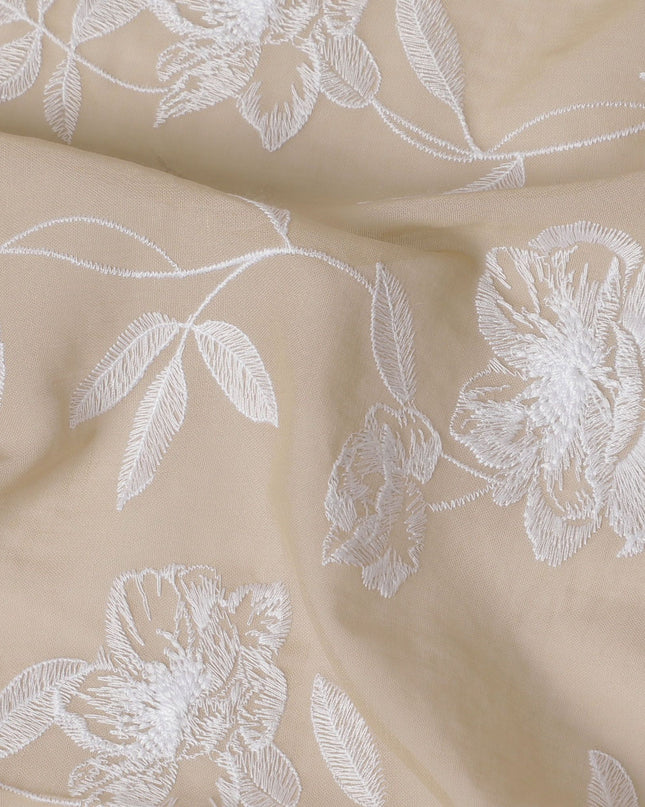 Ivory Bloom Embroidered Cotton Voile Fabric - Deluxe 110cm-D17569