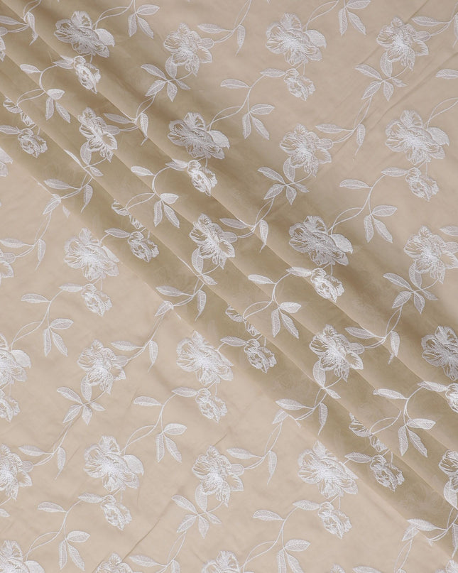 Ivory Bloom Embroidered Cotton Voile Fabric - Deluxe 110cm-D17569