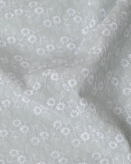 Silver Whisper Embroidered Cotton Voile Fabric - Subtle Sheen 110cm-D17570