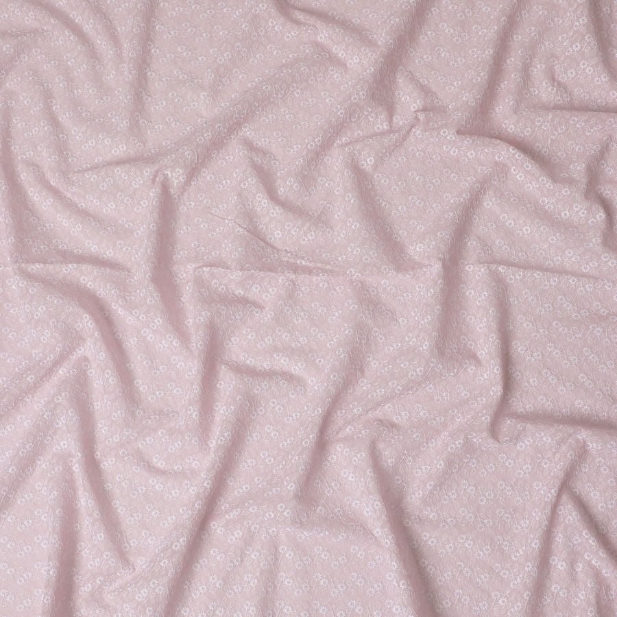 قماش فوال قطني مطرز باللون الوردي الشاحب - ملمس ناعم 110 سم -D17571