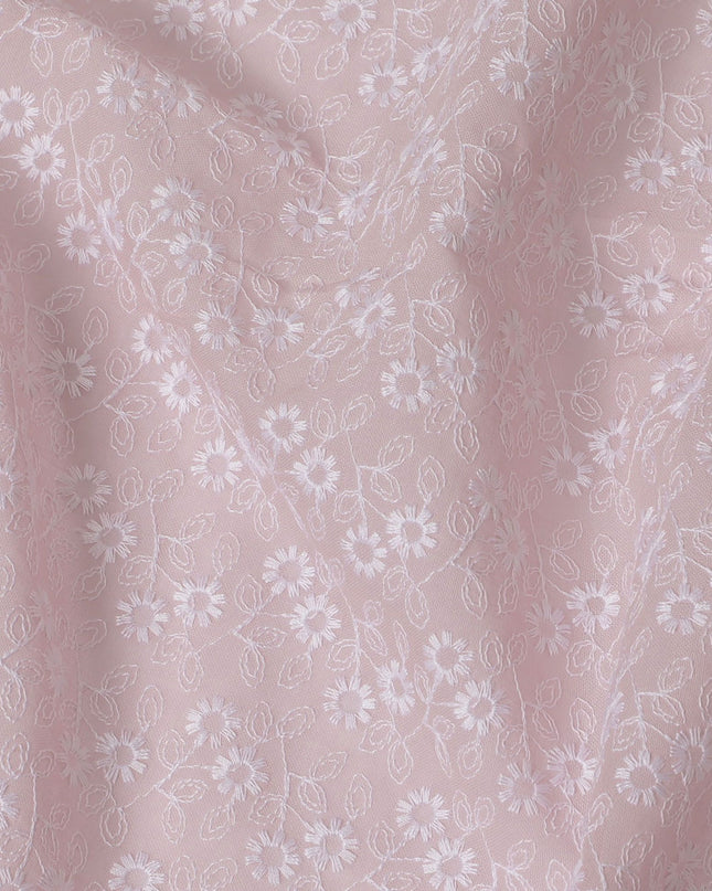 Blushing Rose Embroidered Cotton Voile Fabric - Soft Touch 110cm-D17571