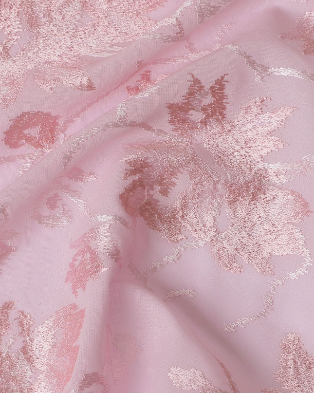 Roseate Sheen Embroidered Cotton Voile Fabric - Lustrous 110cm-D17572