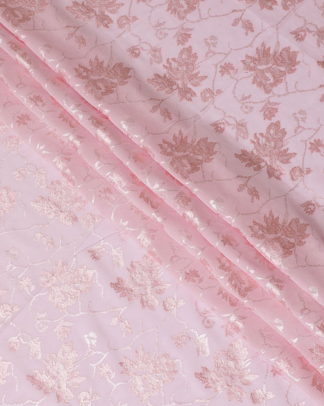 Roseate Sheen Embroidered Cotton Voile Fabric - Lustrous 110cm-D17572