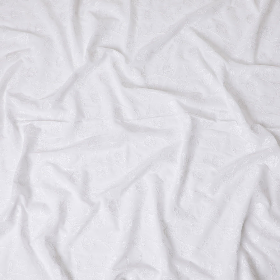 قماش الفوال القطني المطرز باللون العاجي - متطور 110 سم -D17573