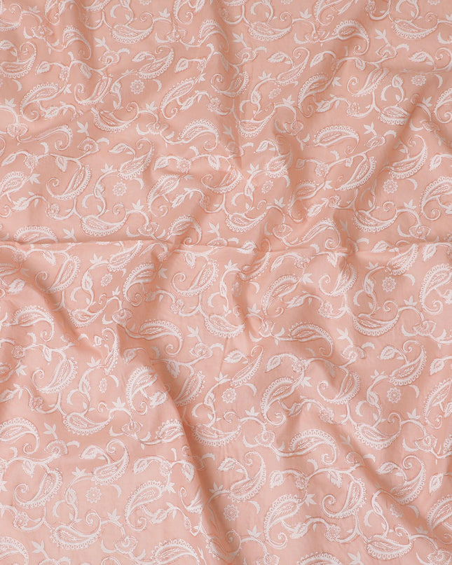 Peach Paisley Elegance Embroidered Cotton Voile Fabric - Exquisite 110cm-D17574