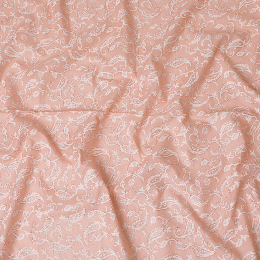 قماش الفوال القطني المطرز بالأناقة الخوخ بيزلي - رائع 110 سم -D17574