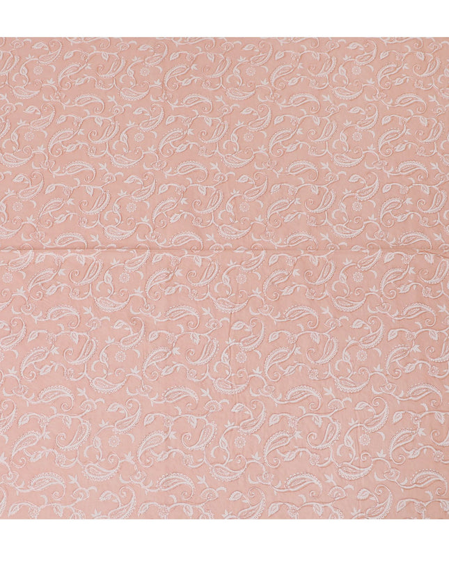 Peach Paisley Elegance Embroidered Cotton Voile Fabric - Exquisite 110cm-D17574