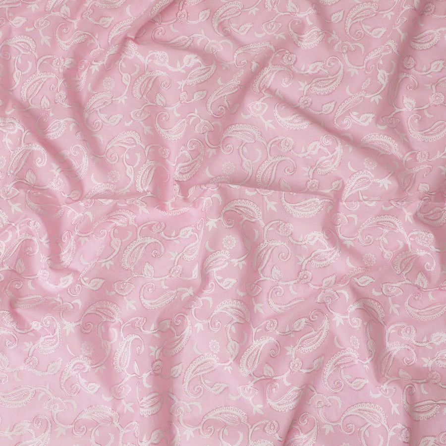 Blush Swirl Embroidered Cotton Voile Fabric - Charming 110cm-D17575