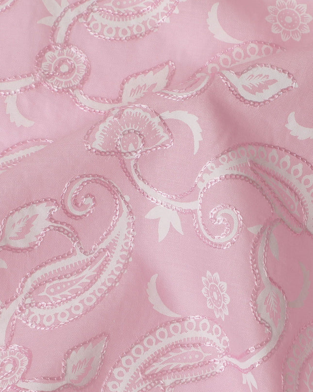 Blush Swirl Embroidered Cotton Voile Fabric - Charming 110cm-D17575