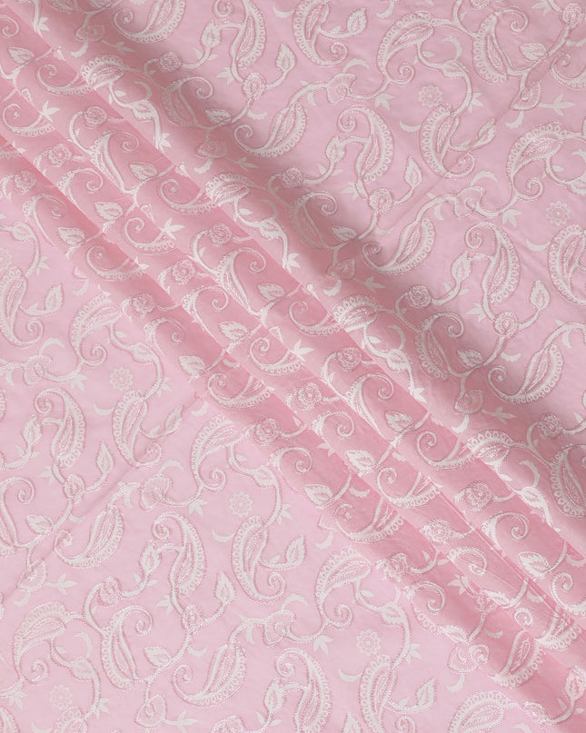 Blush Swirl Embroidered Cotton Voile Fabric - Charming 110cm-D17575