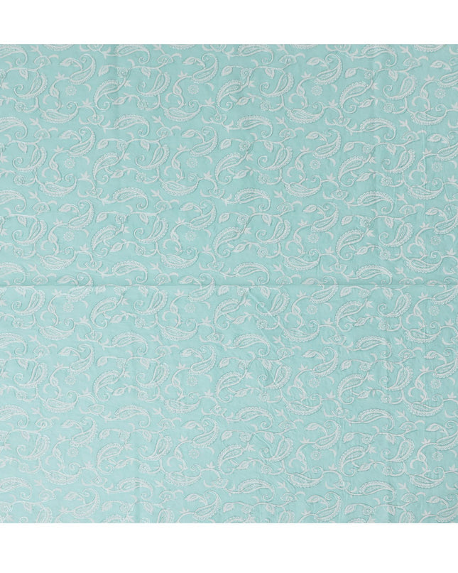 Aqua Flourish Embroidered Cotton Voile Fabric - Refreshing 110cm-D17576