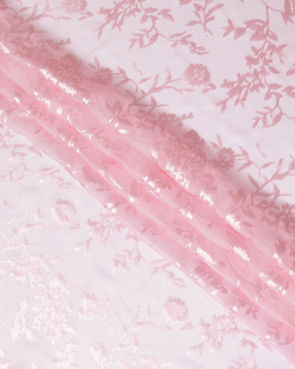 Elegant baby pink Floral Premium pure silk Jacquard Chiffon Fabric, 110 cm Wide – Luxurious Textile for Fashion Design-D17664
