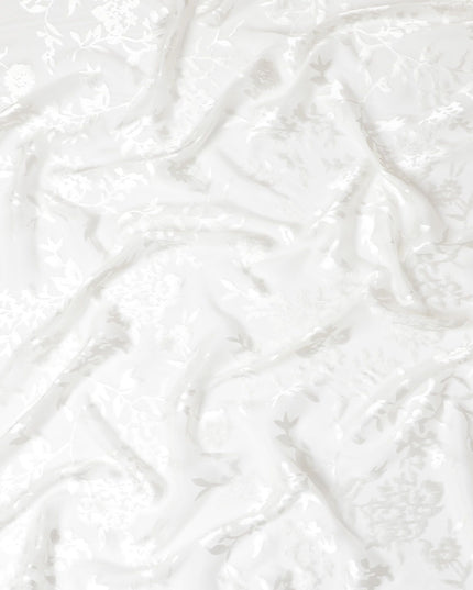 قماش شيفون جاكار حرير خالص فاخر باللون العاجي مع تفاصيل معدنية، عرض 110 سم - مستورد من كوريا الجنوبية-D17667