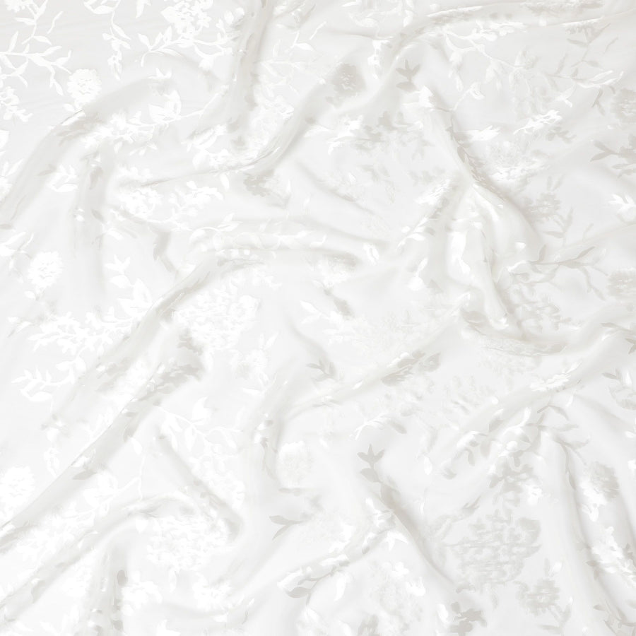 قماش شيفون جاكار حرير خالص فاخر باللون العاجي مع تفاصيل معدنية، عرض 110 سم - مستورد من كوريا الجنوبية-D17667