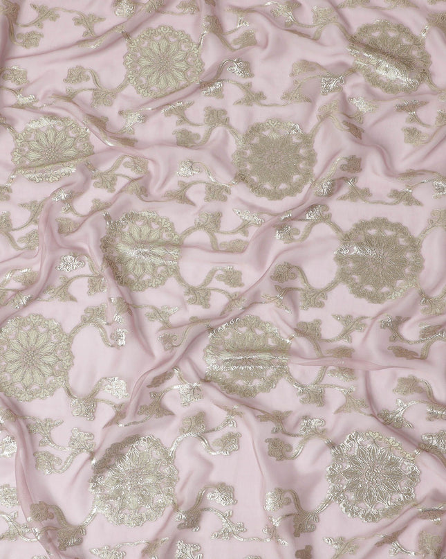 قماش شيفون من الحرير الخالص الفاخر باللون الوردي بيزلي مع لمسات معدنية، بعرض 110 سم - نسيج فاخر كوري جنوبي-D17670