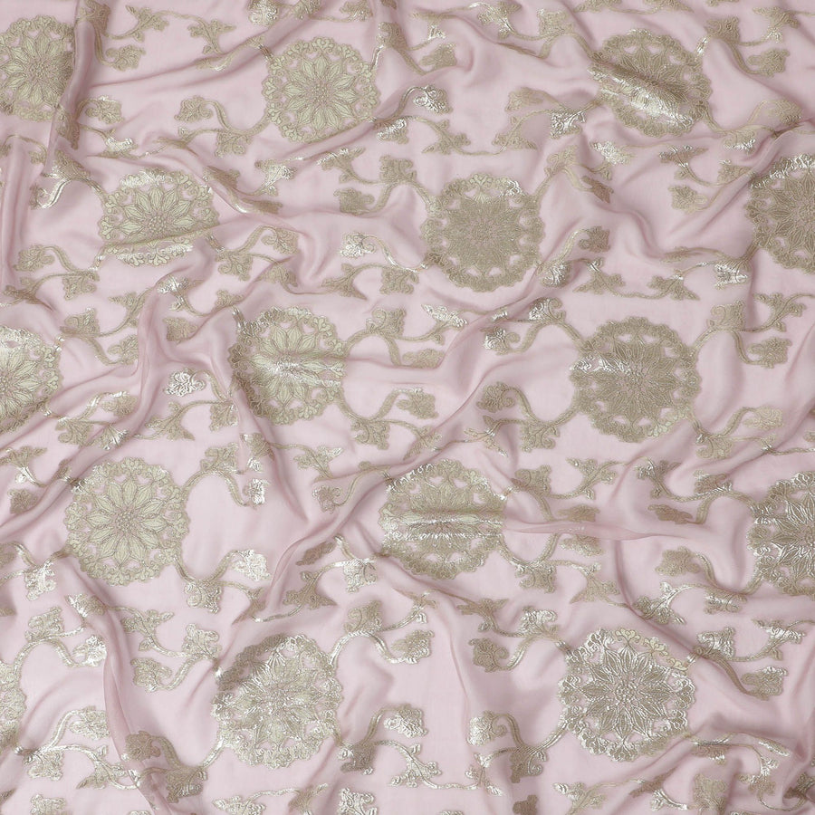 قماش شيفون من الحرير الخالص الفاخر باللون الوردي بيزلي مع لمسات معدنية، بعرض 110 سم - نسيج فاخر كوري جنوبي-D17670