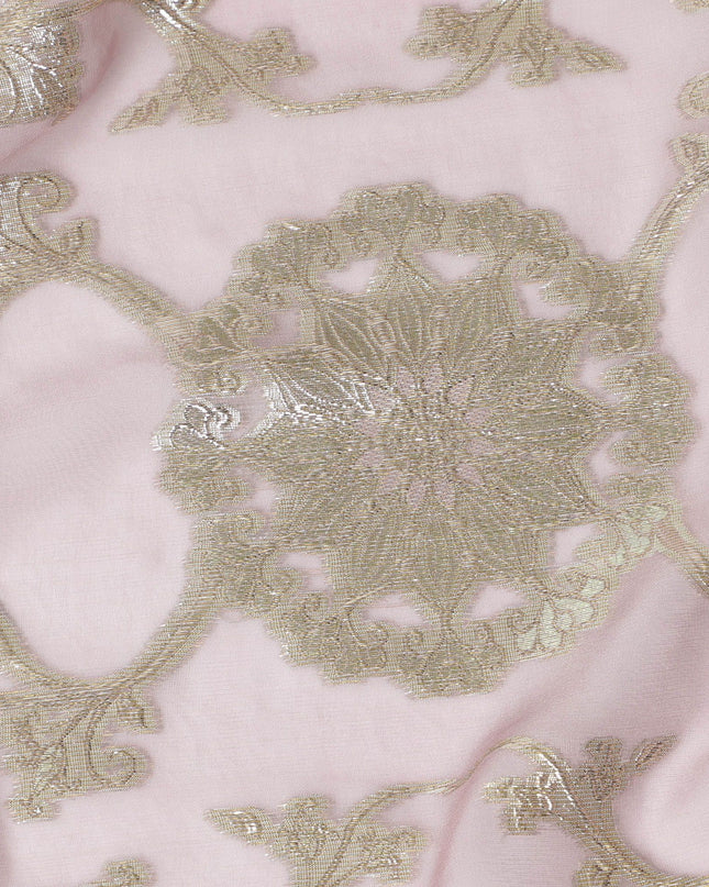 قماش شيفون من الحرير الخالص الفاخر باللون الوردي بيزلي مع لمسات معدنية، بعرض 110 سم - نسيج فاخر كوري جنوبي-D17670